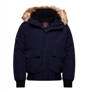 Superdry Navy Puffer Bomber Jacket w/ Fur Hood